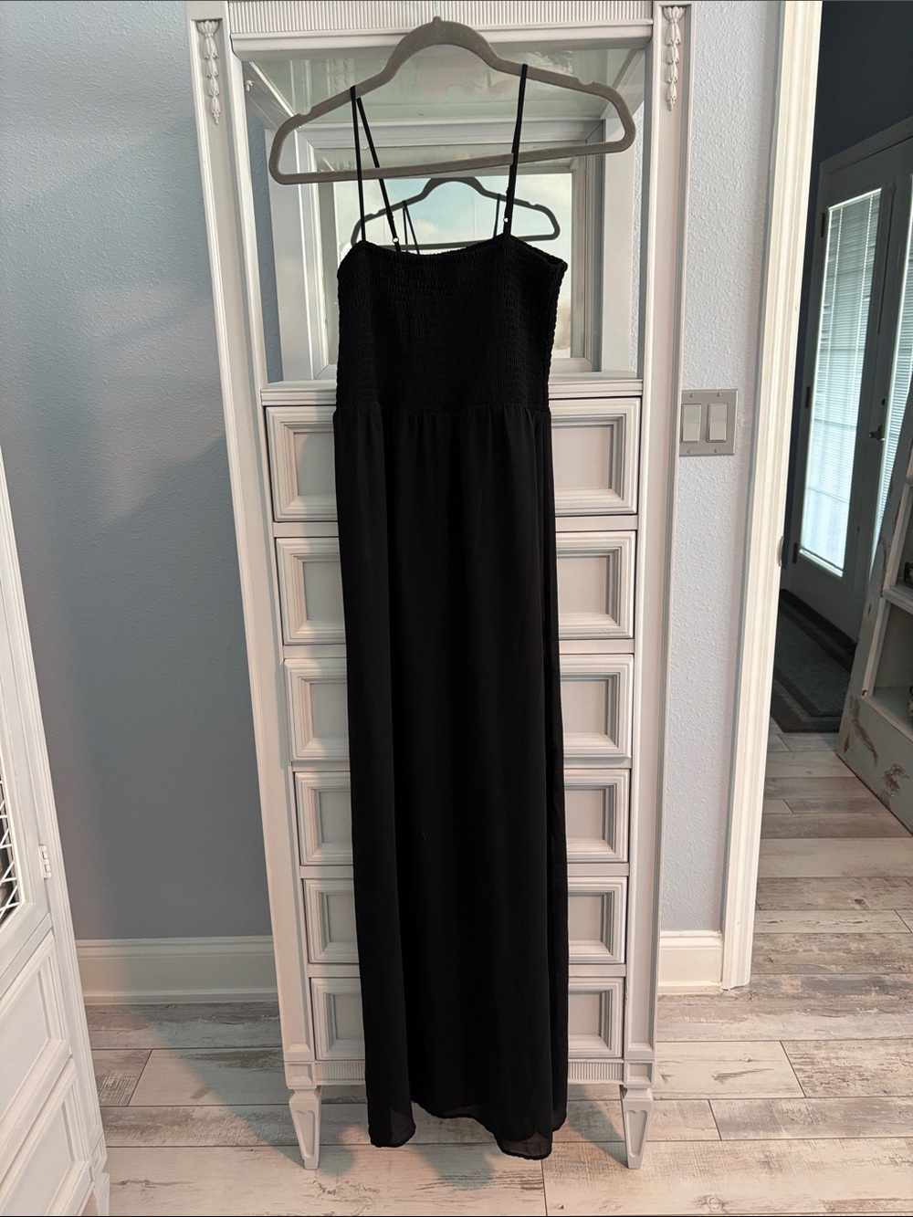 Naked Zebra Black Smocked Maxi Dress with Thin Straps